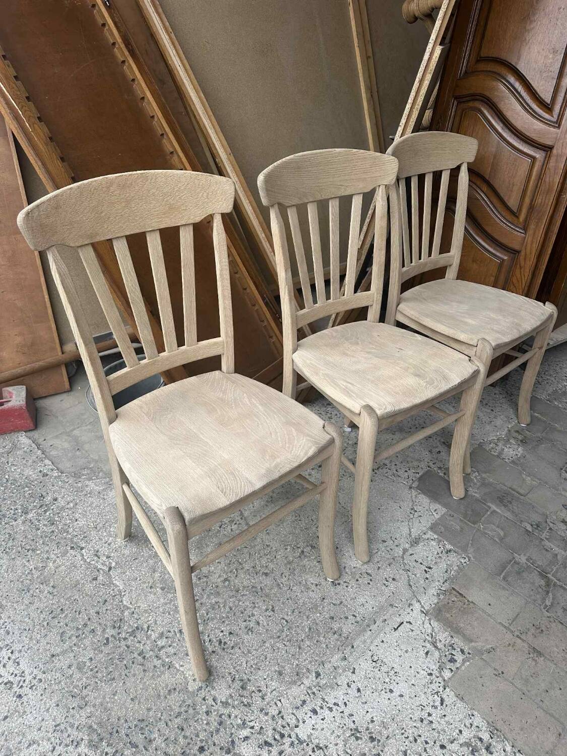 Set of 6 raw wood chairs
