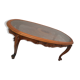Cherry coffee table with cane top and vintage glass