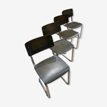 Lot de 4 chaises Ahrend noir bronze et chromé années 70, Hollande