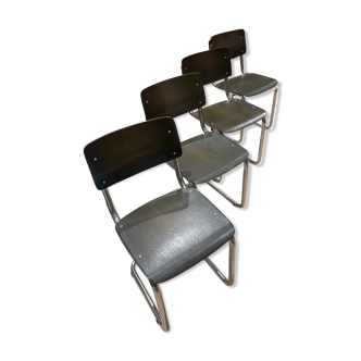 Set of 4 Ahrend chairs black bronze and chrome 70s, Holland