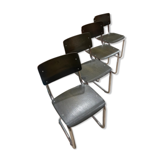 Lot de 4 chaises Ahrend noir bronze et chromé années 70, Hollande