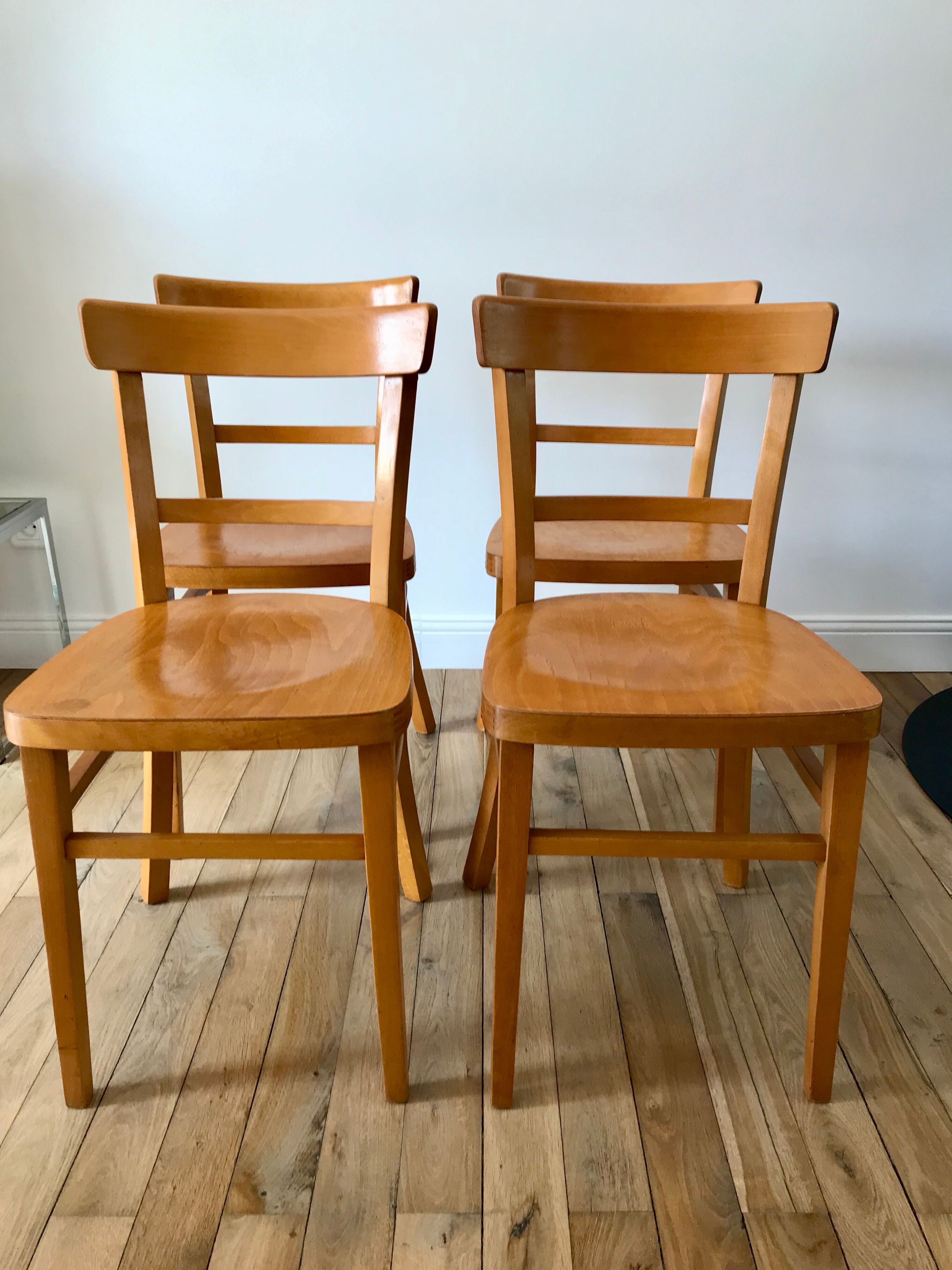 set of 4 Thonet bistro chairs in curved wood honey Mid-Century 50s