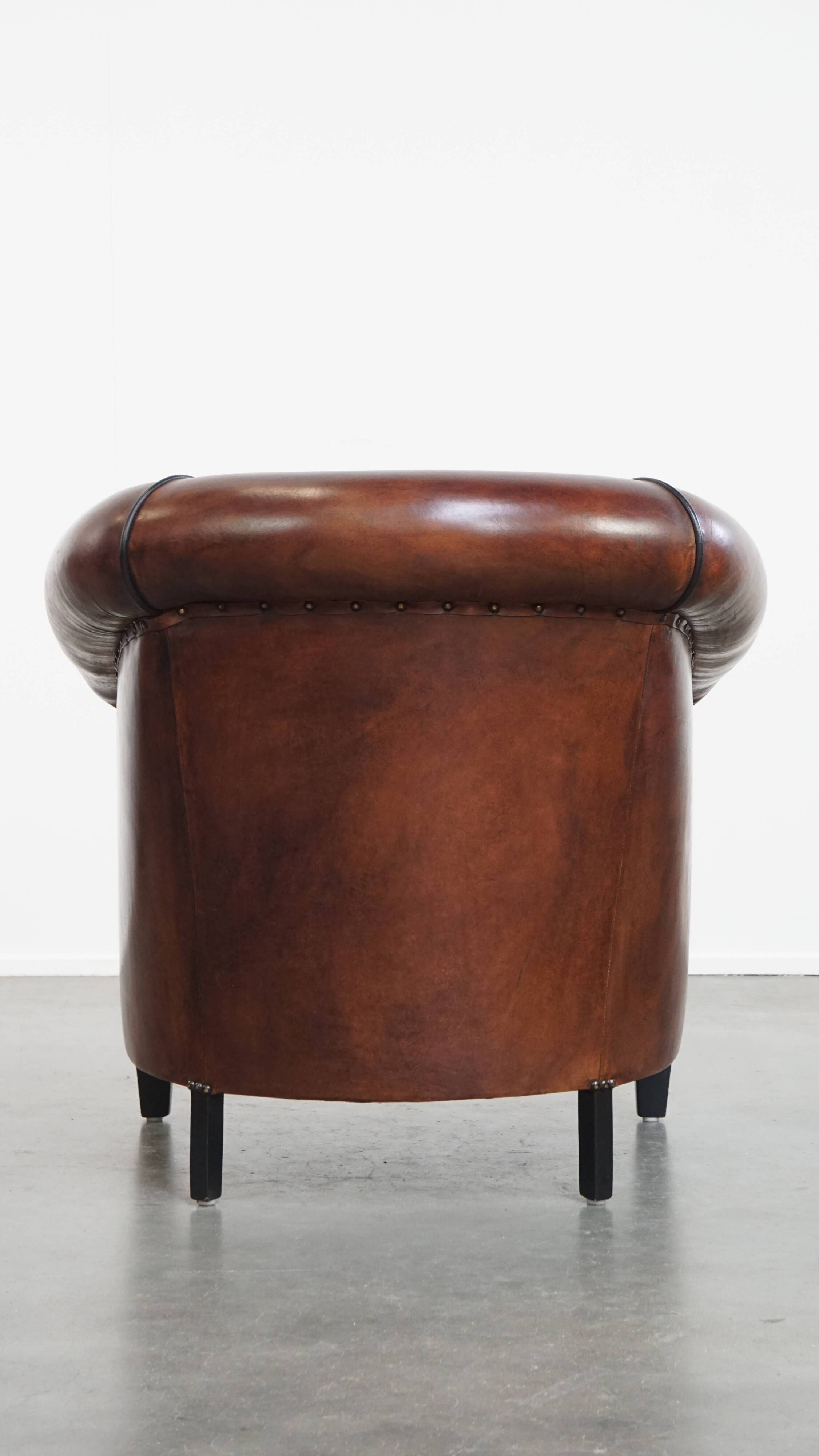 Sheepskin Leather Club Chair with Black Piping