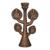 Vintage 1970s Brutalist Orthodox Christian Bronzed Tree-Shaped Candlestick