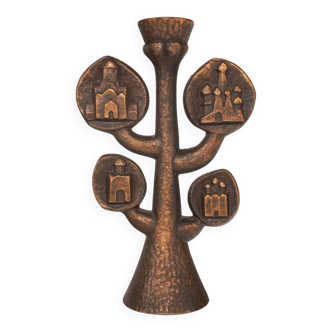 Vintage 1970s Brutalist Orthodox Christian Bronzed Tree-Shaped Candlestick