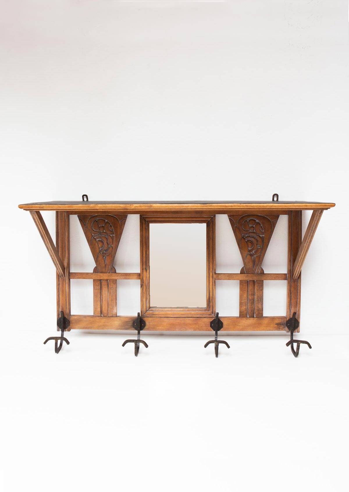Antique French coat rack with mirror in art deco style circa 1930