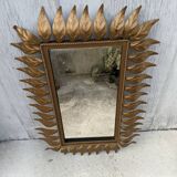 Vintage gold metal mirror with leaves from the 1950s.