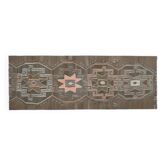 Tapis coureur vintage turc Oushak fait à la main en laine et coton vert 116x320 des années 1970