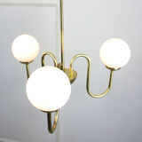 Lustre doré vintage en verre opalin