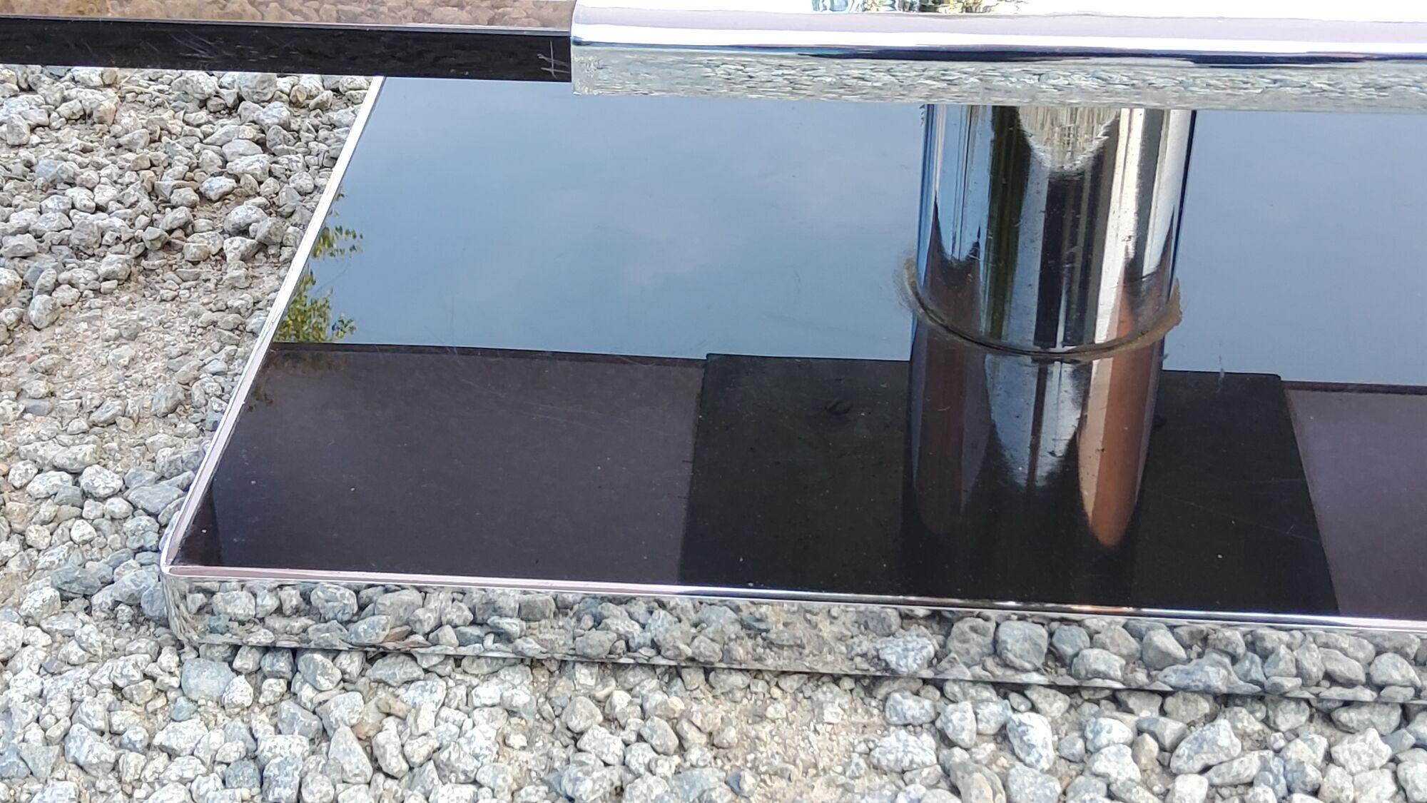 Coffee table from the 70s in chromed steel and smoked plexiglass double swivel trays