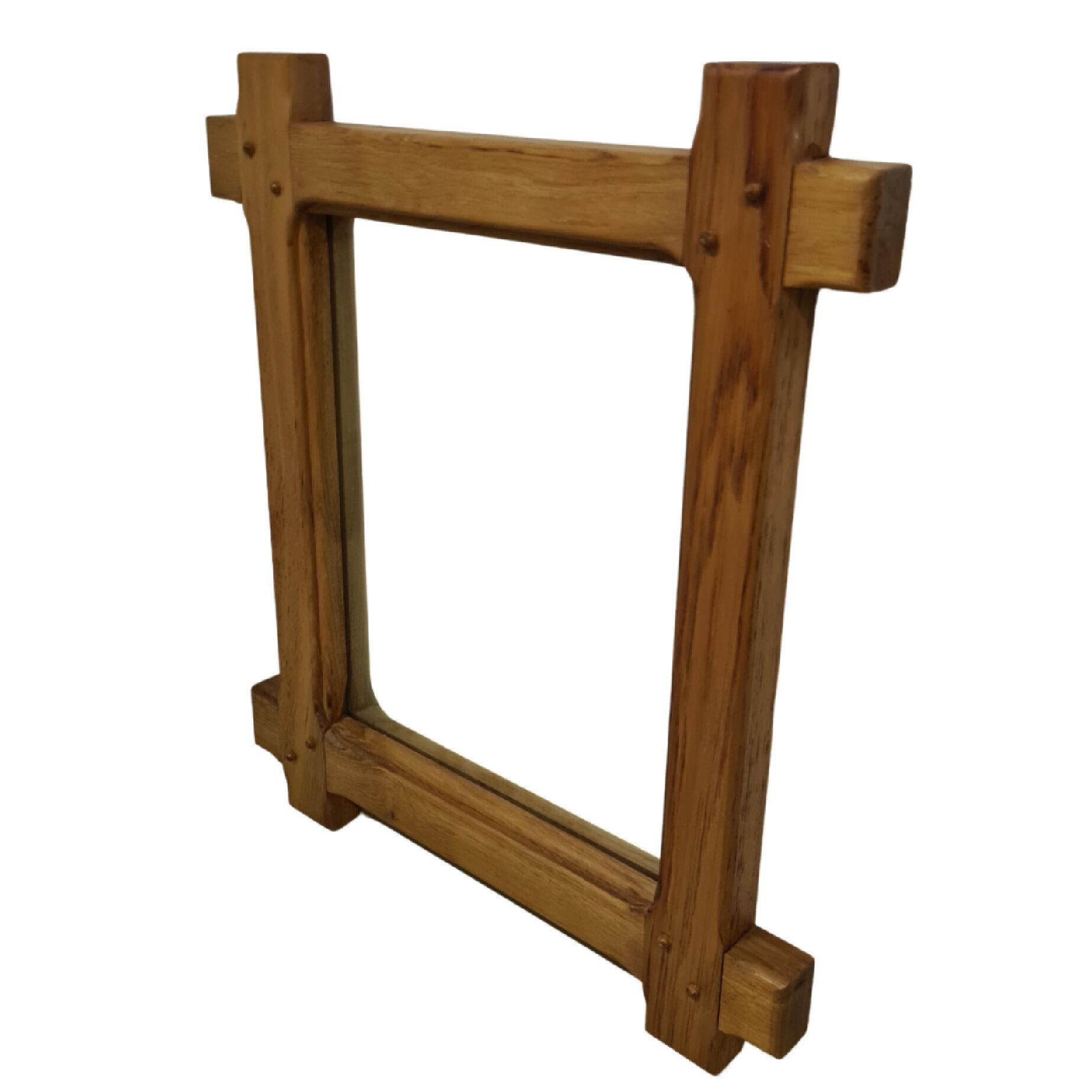 Miroir mural brutaliste en chêne massif Belgique années 1970 60x70cm