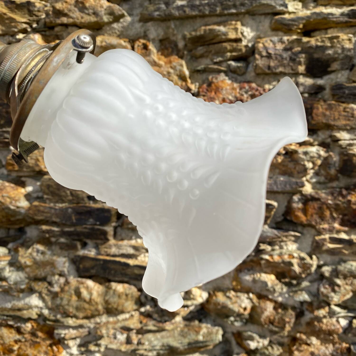 Antique brass and porcelain swan neck wall light.