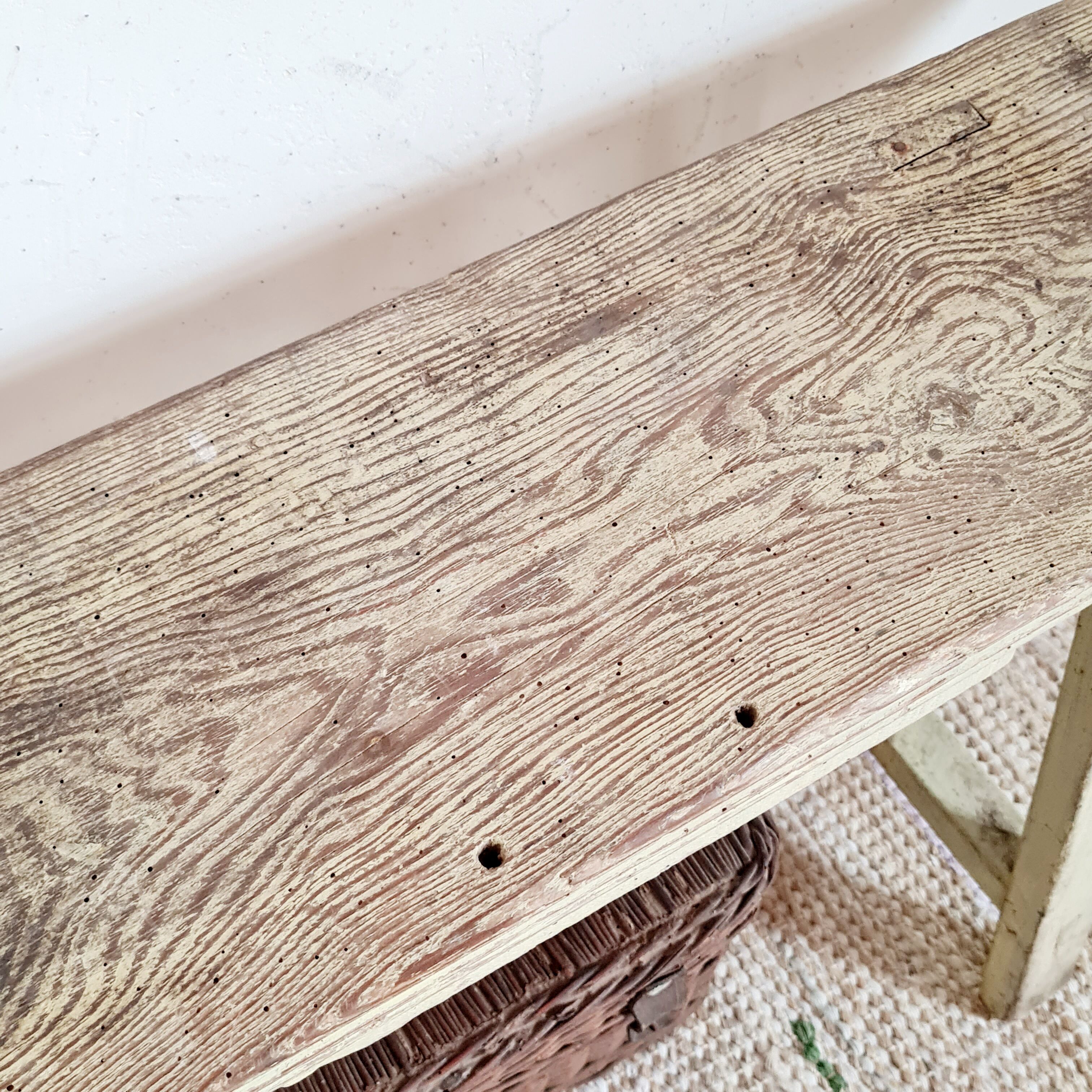 Banc de ferme ancien patine vert d'eau