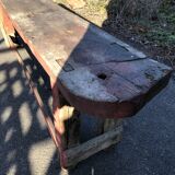 Old carpenter's workbench painted red