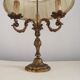 Bronze French Antique Art Nouveau 3-Light Candelabra Lamp Pleated Shade