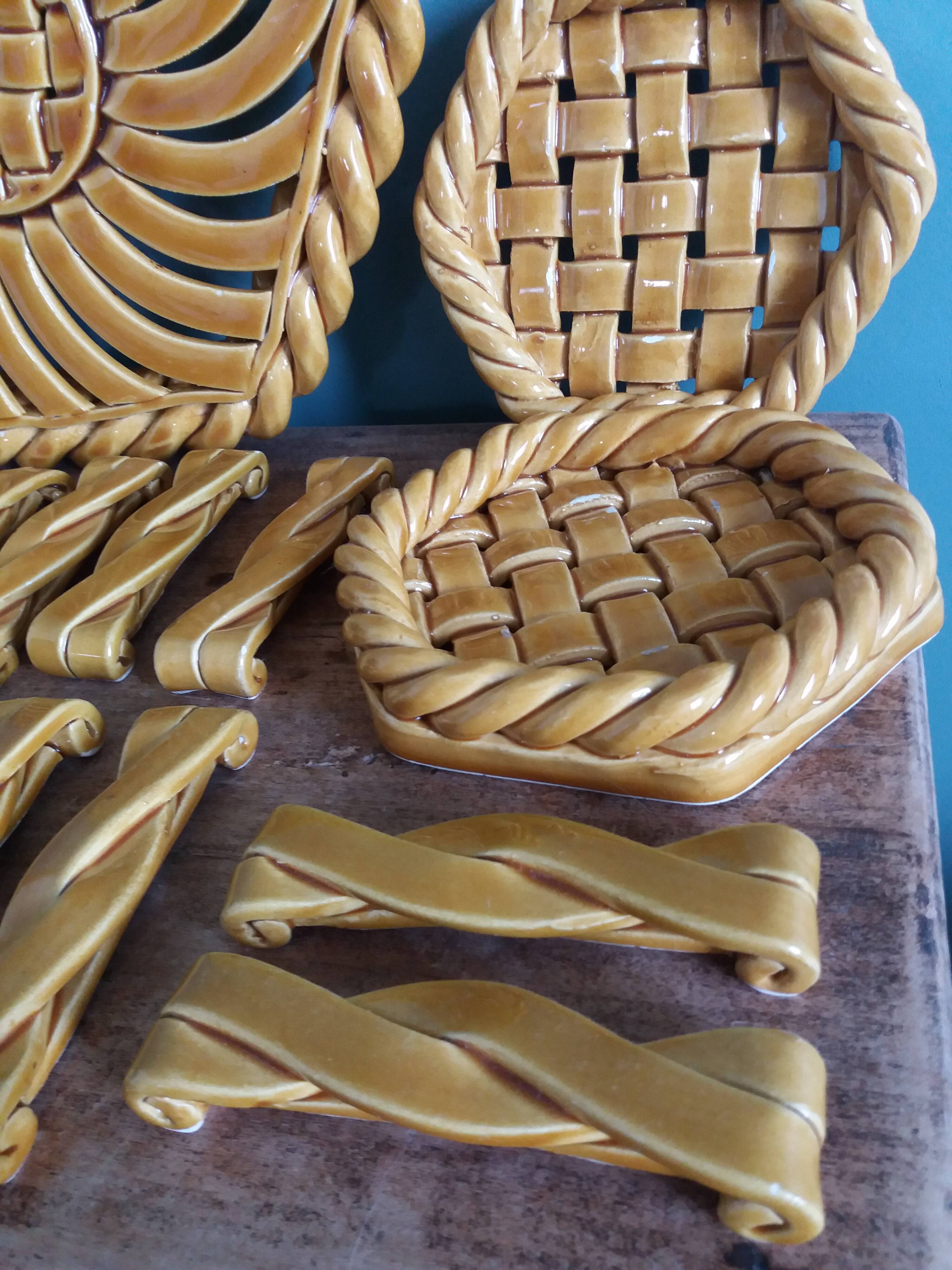 FPP Vallauris barbotine trivets, bottle coasters and knife holders