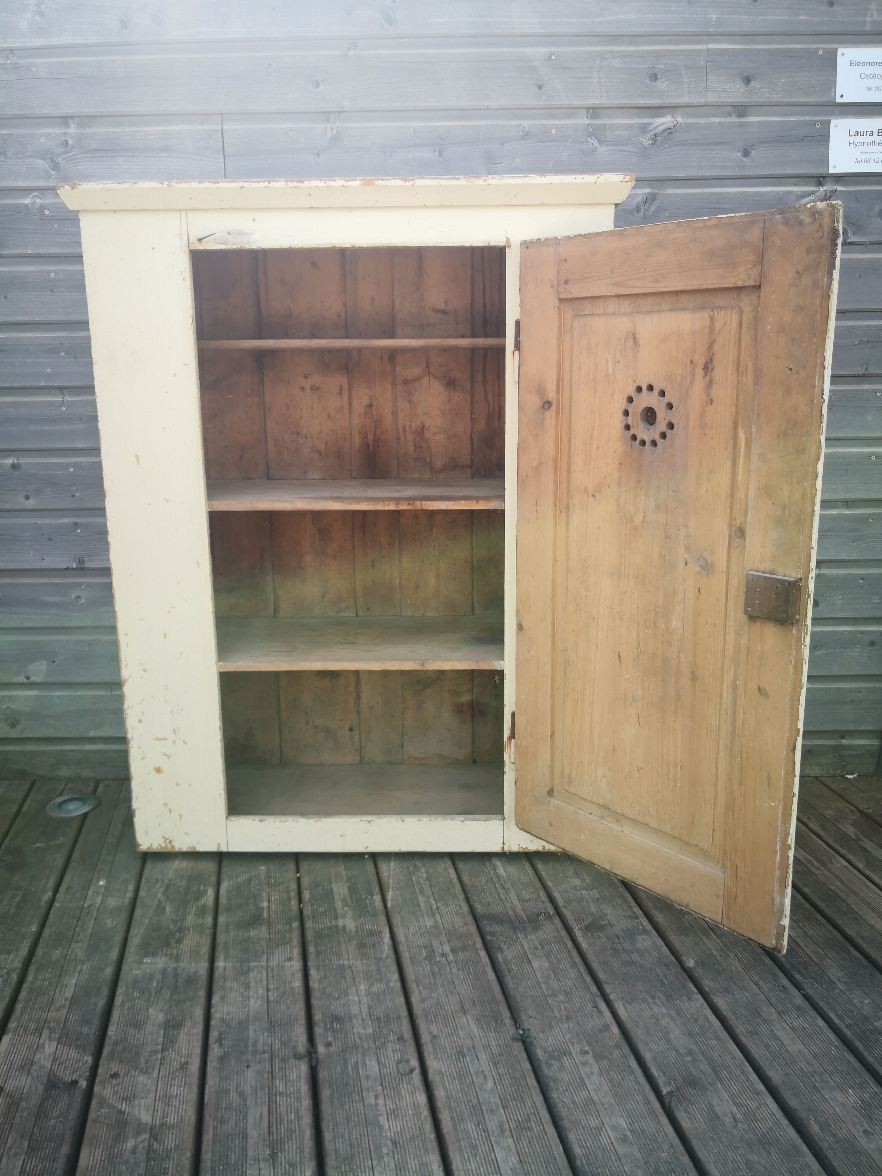 Vintage wooden pantry, old kitchen furniture