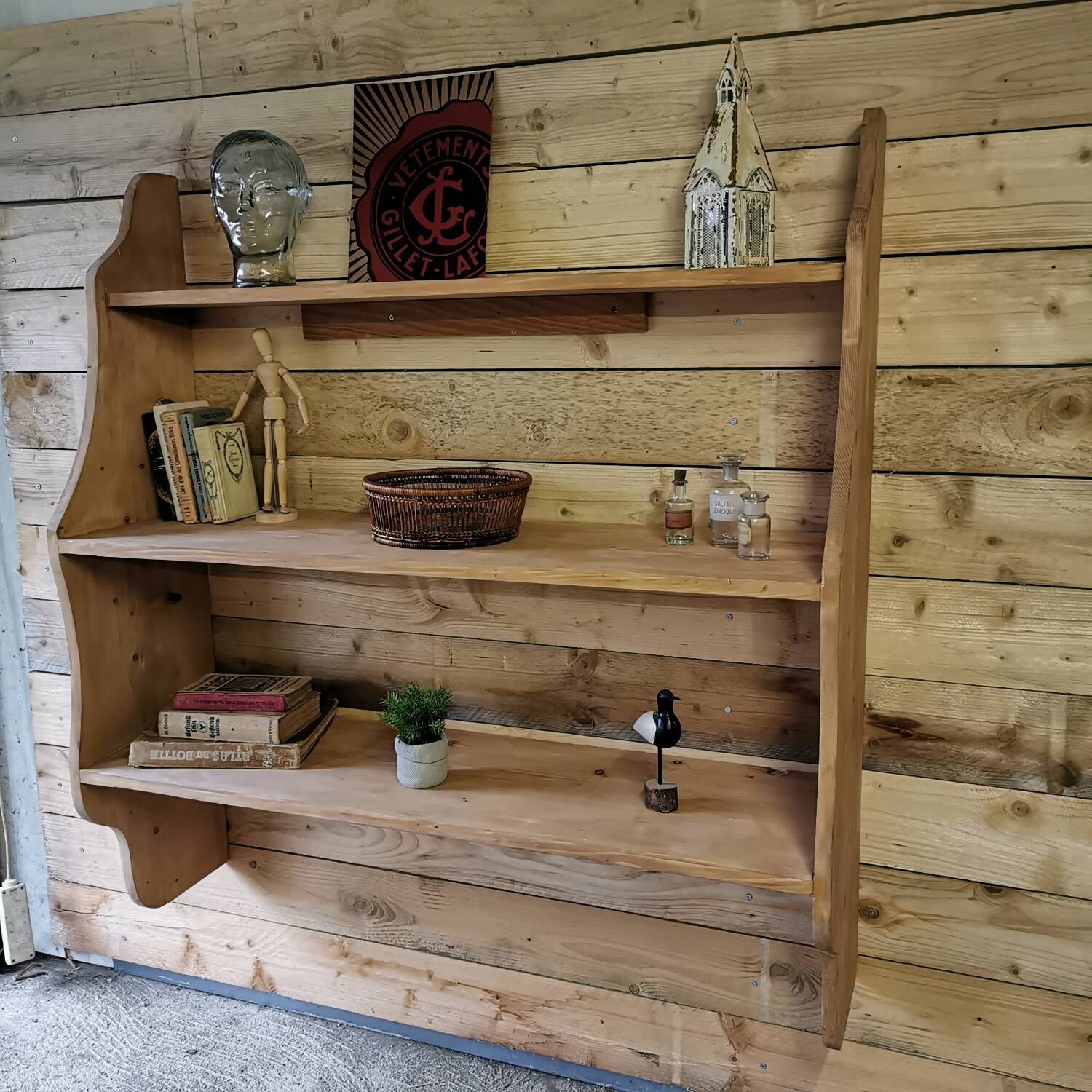 Large solid pine wall shelf