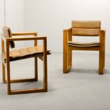 Set of Camel Leather Cubic Pinewood Side Chairs by Ate van Apeldoorn 1970s