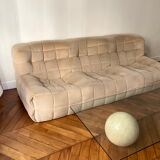 Sofa 3 places Kashima Line Roset velvet beige 70s