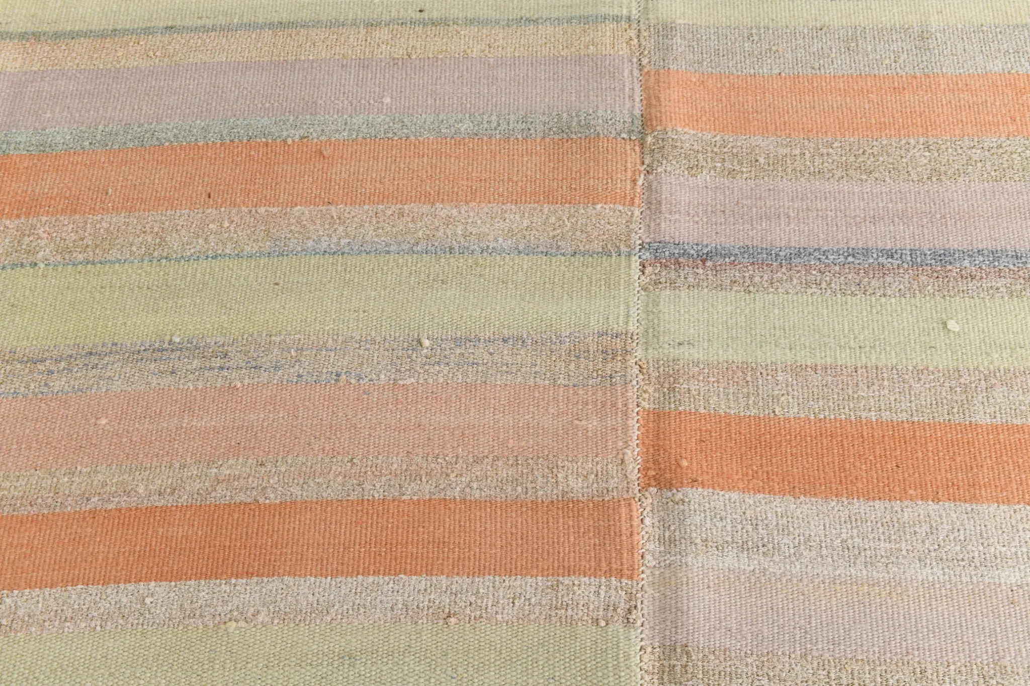 Salmon & Pink Mid Cenyury Modern Kilim Rug, Vintage Striped Boho Carpet