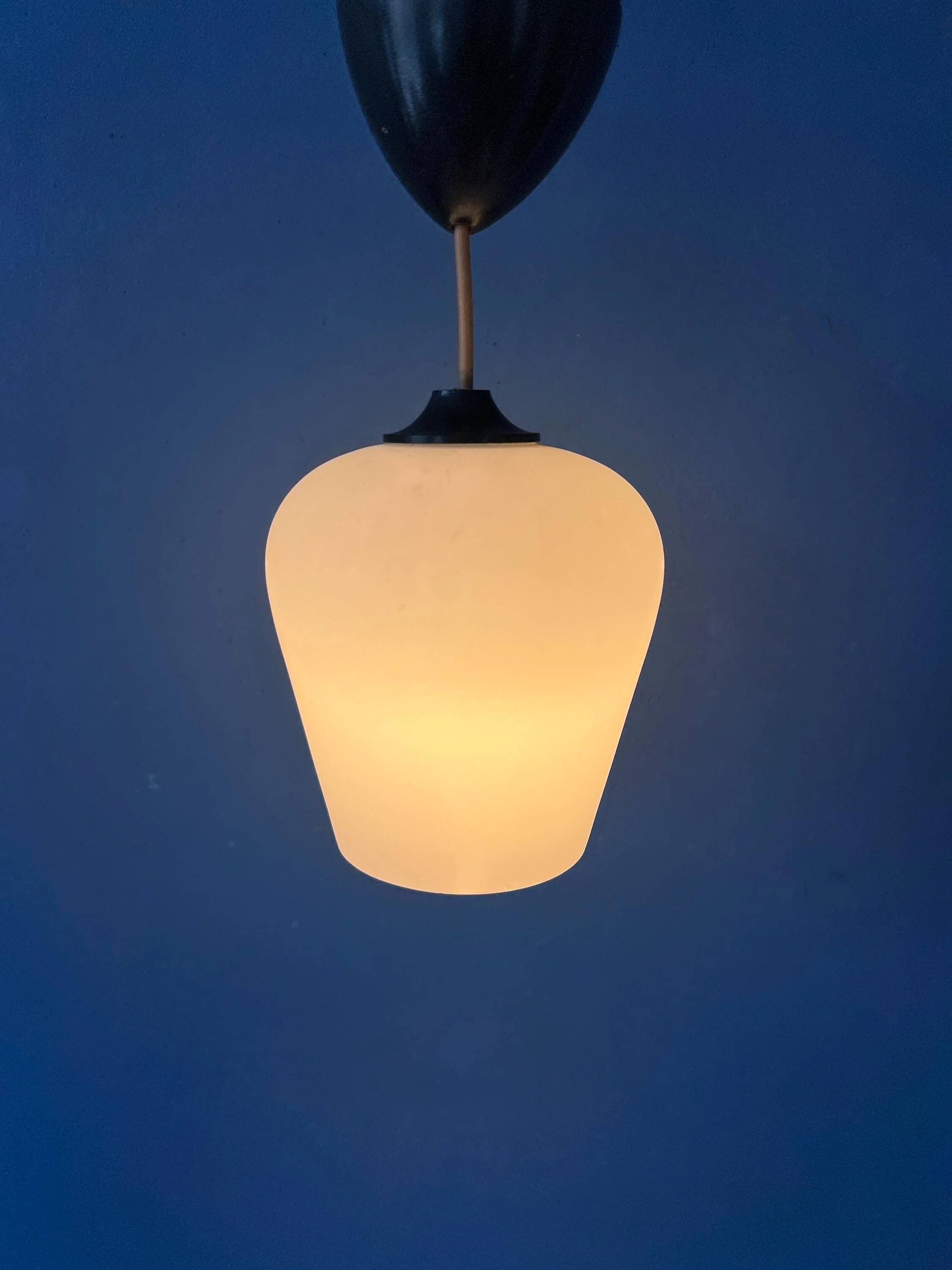 Small opaline glass pendant light, inverted tulip, Mid-Century.