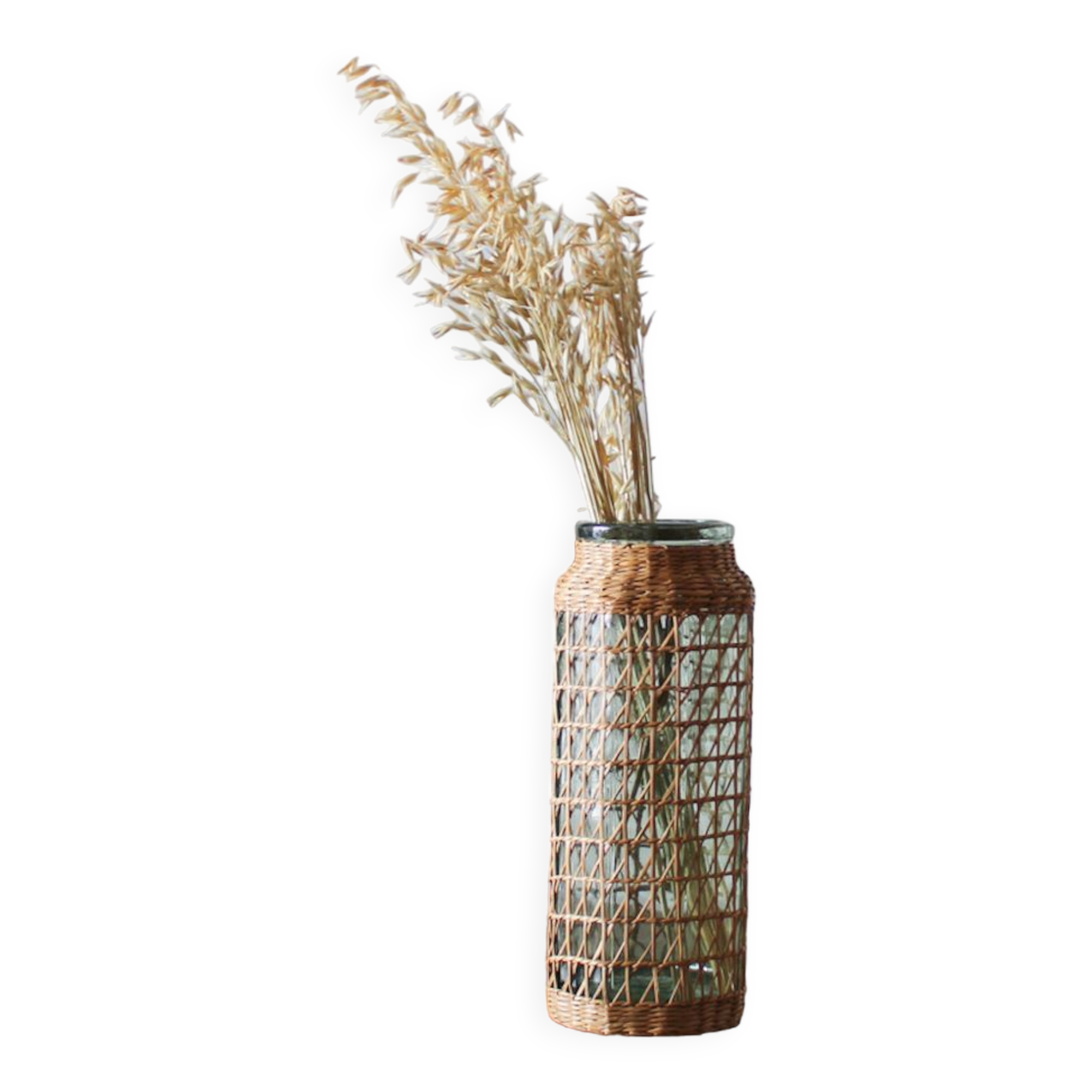 Glass and wicker vase