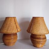 Pair of bamboo lamps and cannage