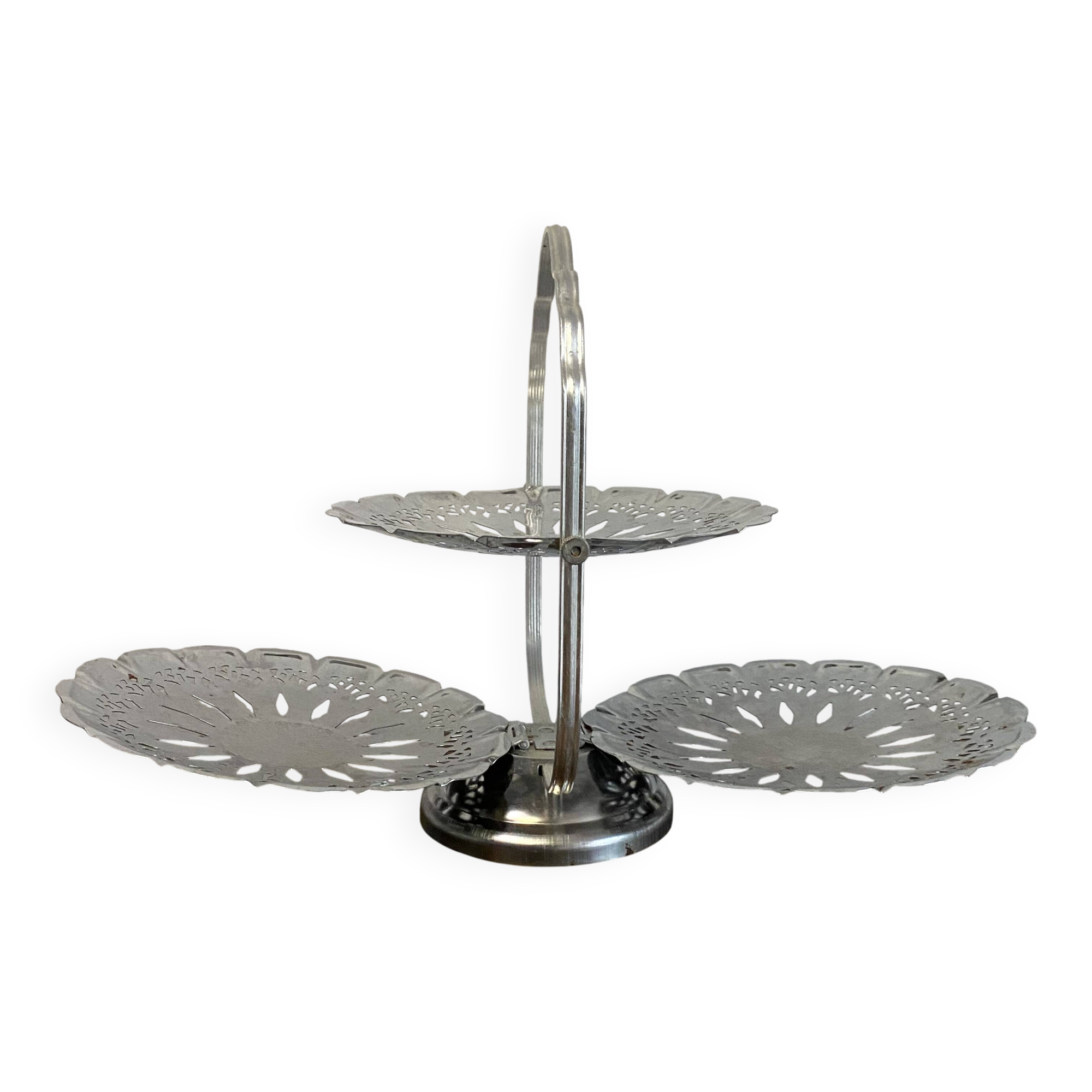Vintage stainless steel serving platter with 3 tiers