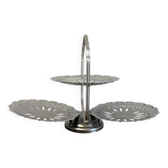 Vintage stainless steel serving platter with 3 tiers