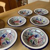 Set of 6 ethnic fish-patterned soup plates