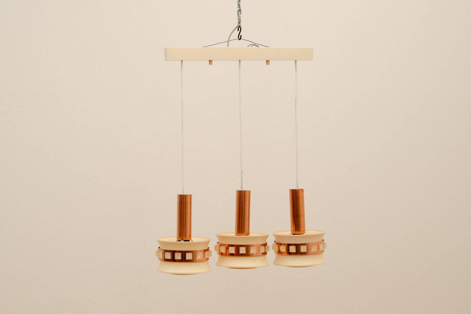 Vintage hanging lamp with three cut glass lampshades, Kamenický Šenov, 1970´s