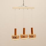 Vintage hanging lamp with three cut glass lampshades, Kamenický Šenov, 1970´s