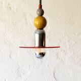 Hanging lamp with repurposed parts and fabric thread