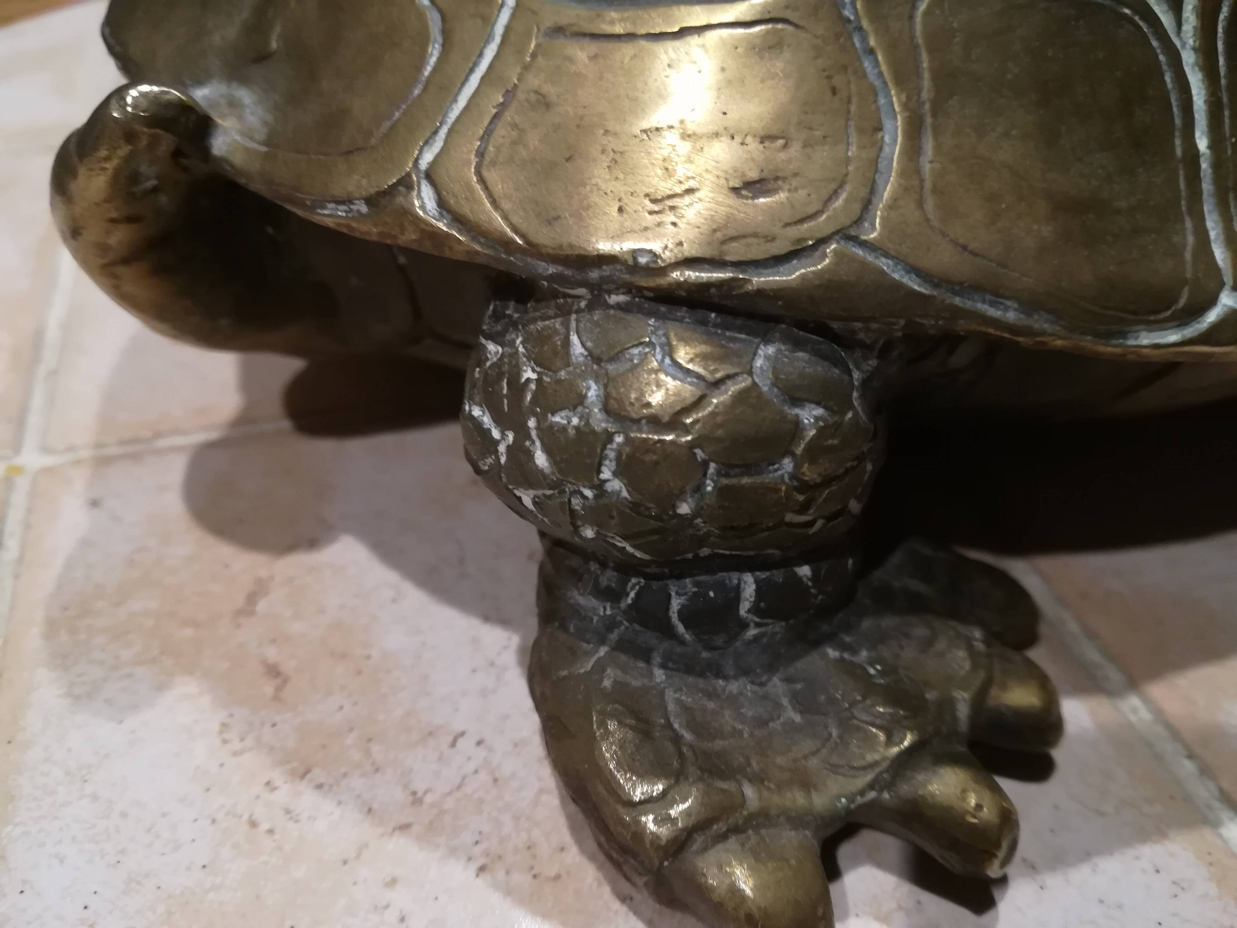 20th century brass turtle with golden patina