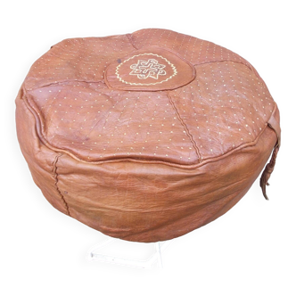large vintage Moroccan leather pouf