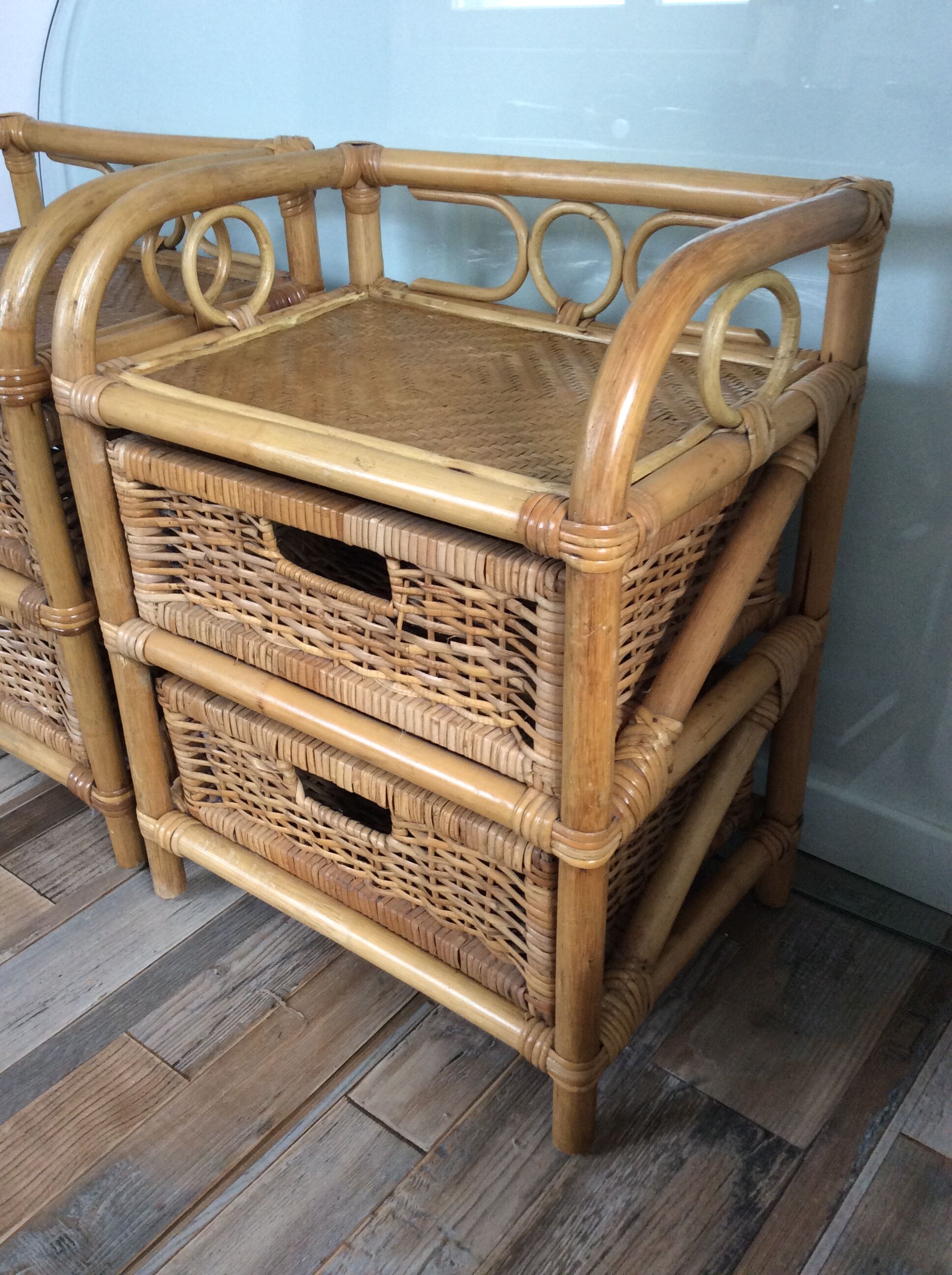 Pair of rattan bedside tables from the 70s