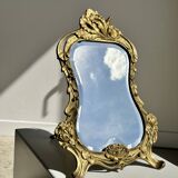 Art Deco style gilded bronze mirror with beveled glass H40cm