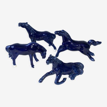 Lot 4 old horses vintage blue statuettes