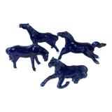 Lot 4 old horses vintage blue statuettes