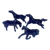 Lot 4 anciens chevaux statuettes bleues vintage
