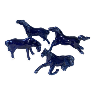 Lot 4 old horses vintage blue statuettes