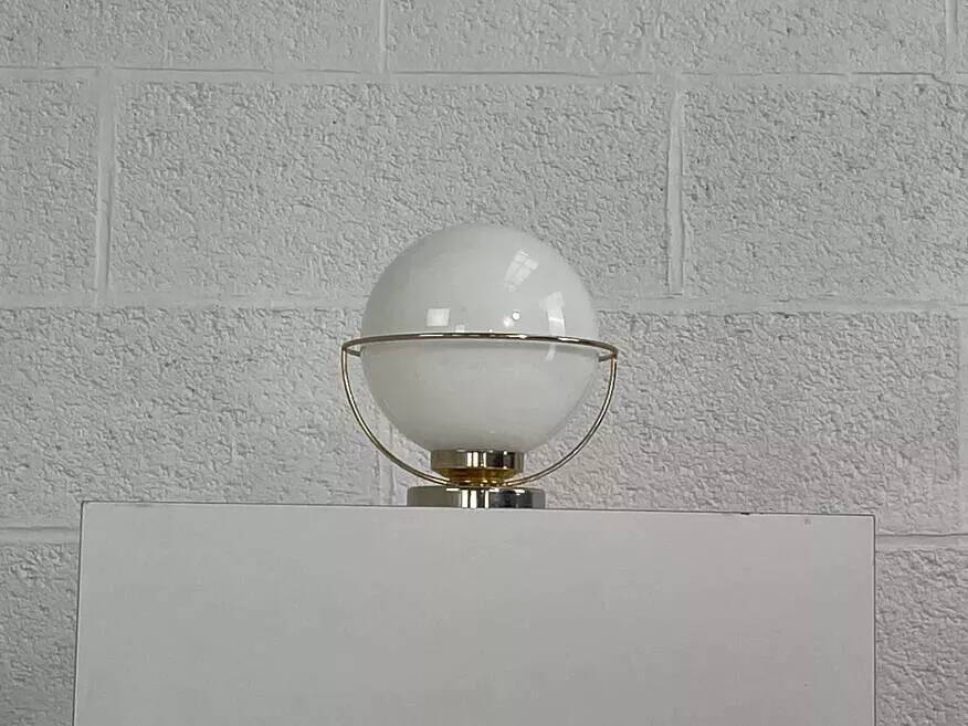 1950s wall lamp in white opaline and brass