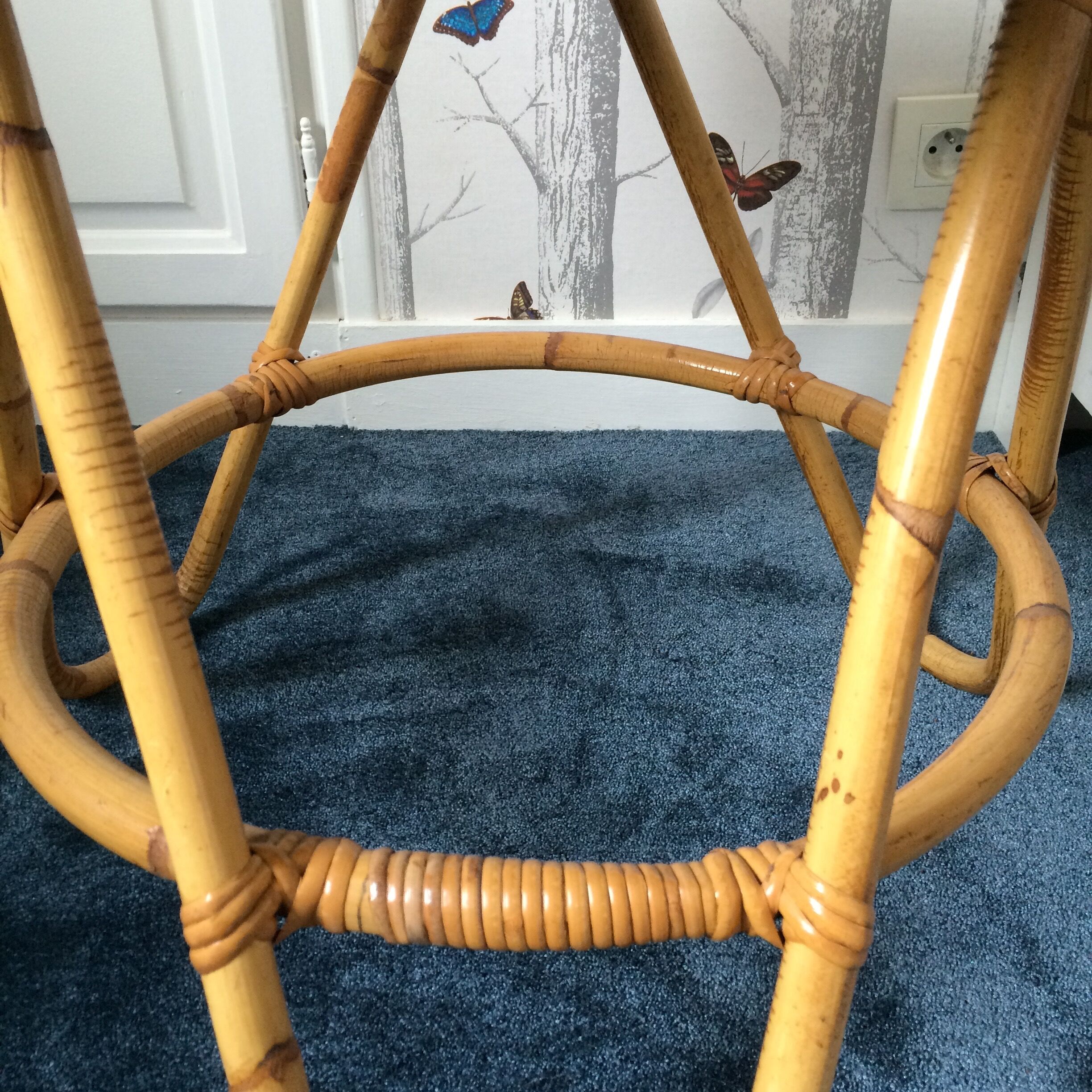 Coffee table tripod vintage rattan