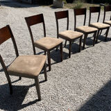 Set of 6 vintage wood and velvet chairs