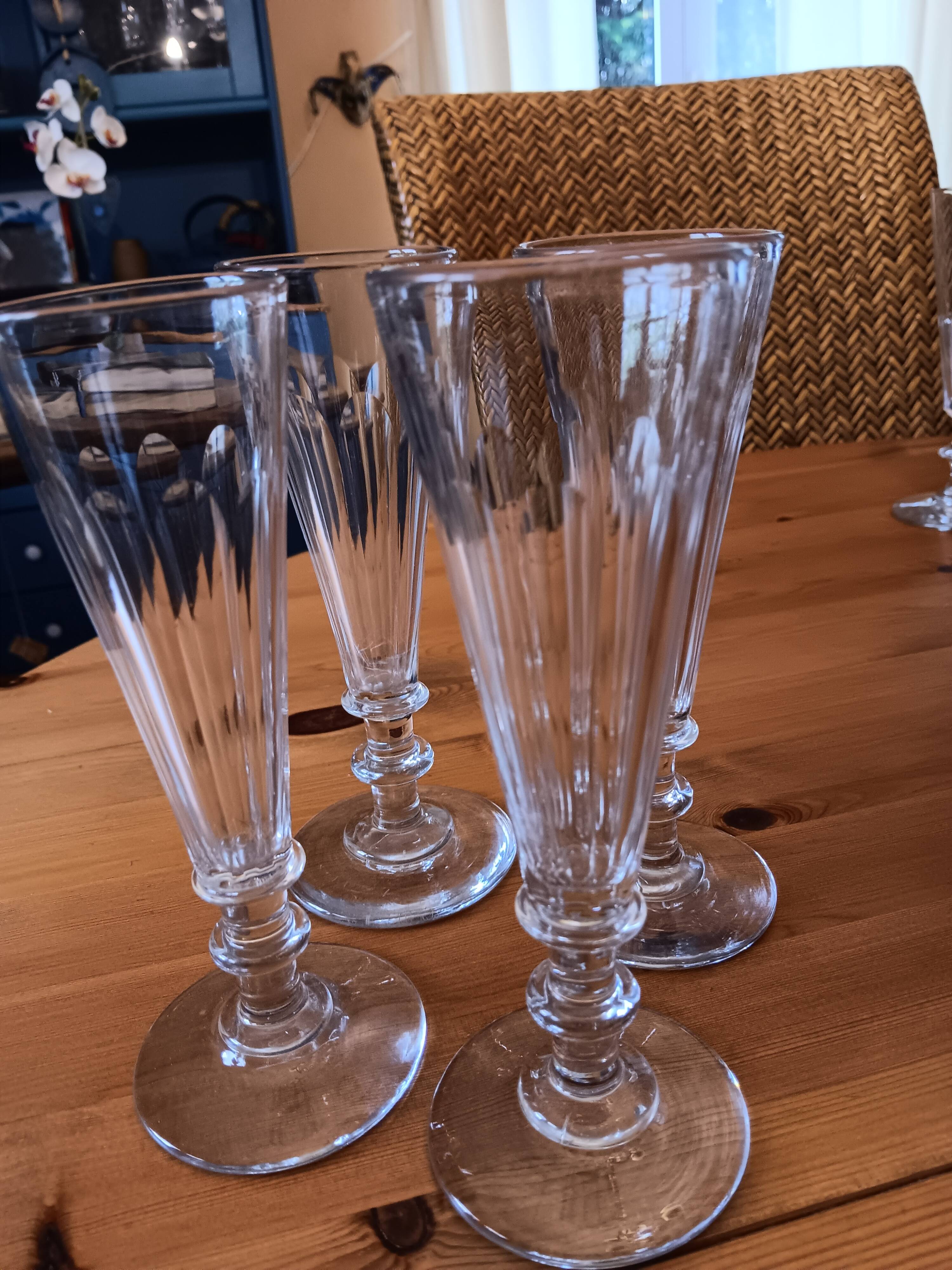 4 antique champagne flutes