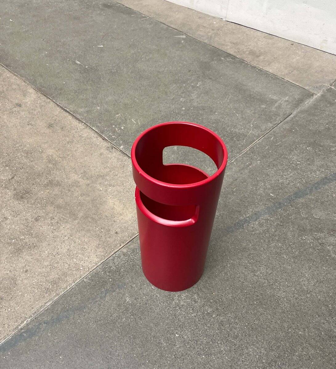 Red German umbrella stand in mid-century modern space style, 1960s.