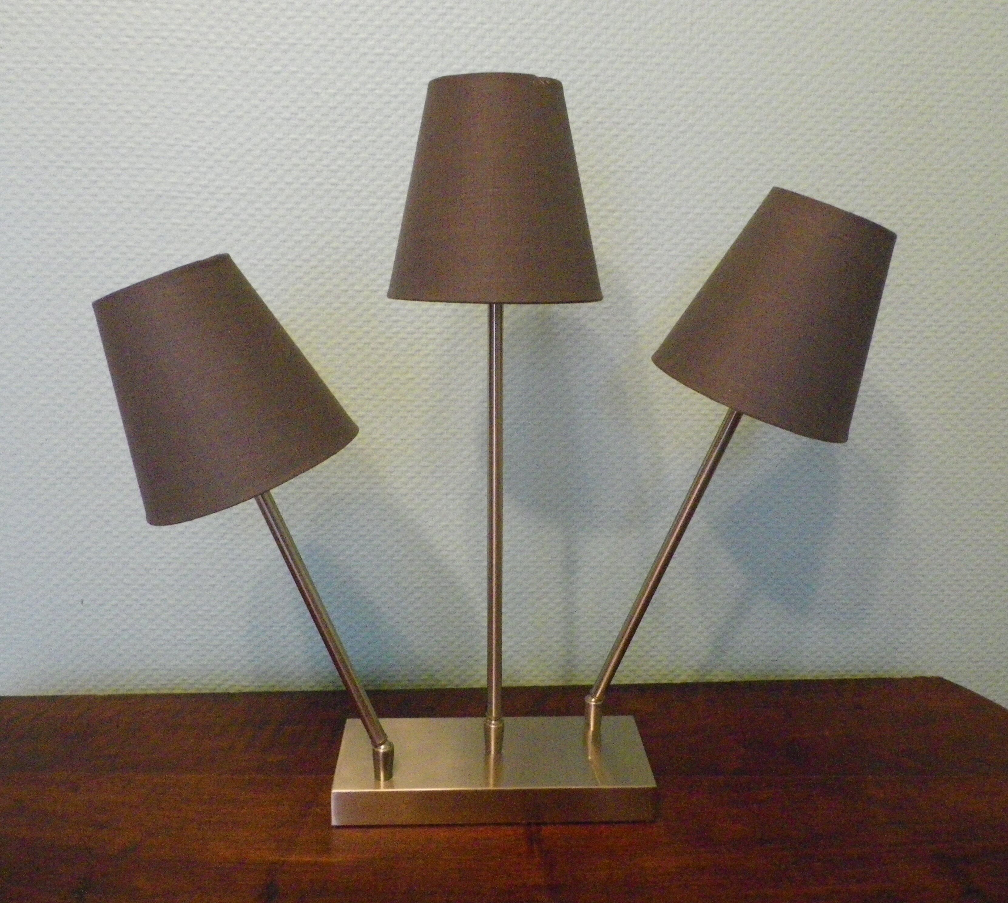 "Trio" table lamp, chromed metal, lampshades with tilting supports
