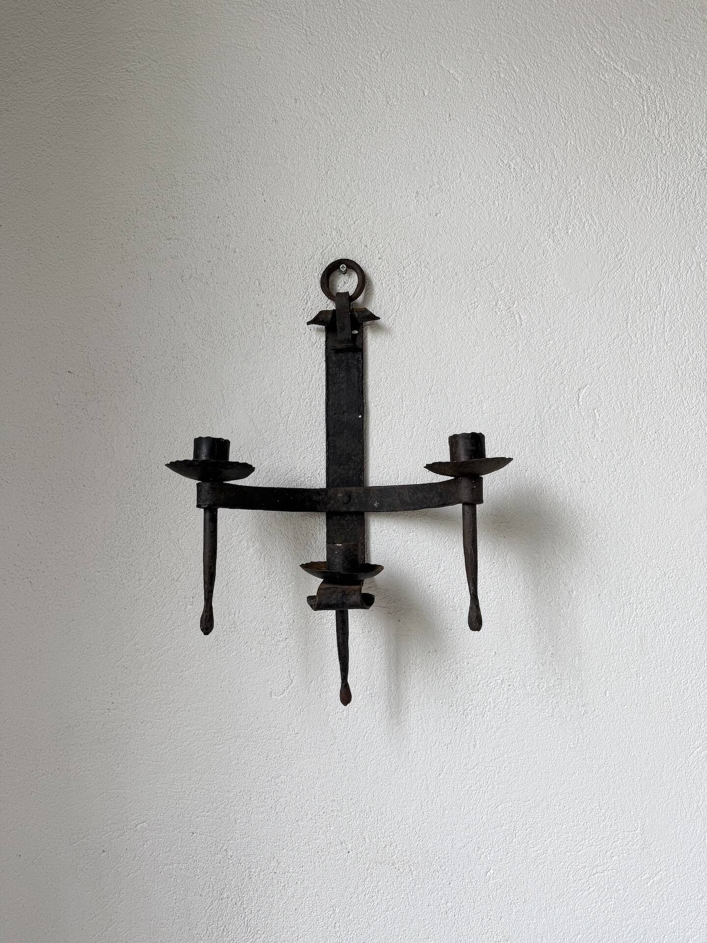 Wrought iron candle holders 1900 brutalist sconces