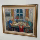 Original mid-century Swedish oil on canvas – “Family” by Eric With – vintage & framed – 75 × 91 cm (29.5" × 35.8")